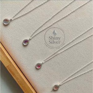 Dây chuyền bạc vòng cổ đá mặt tròn moonstone