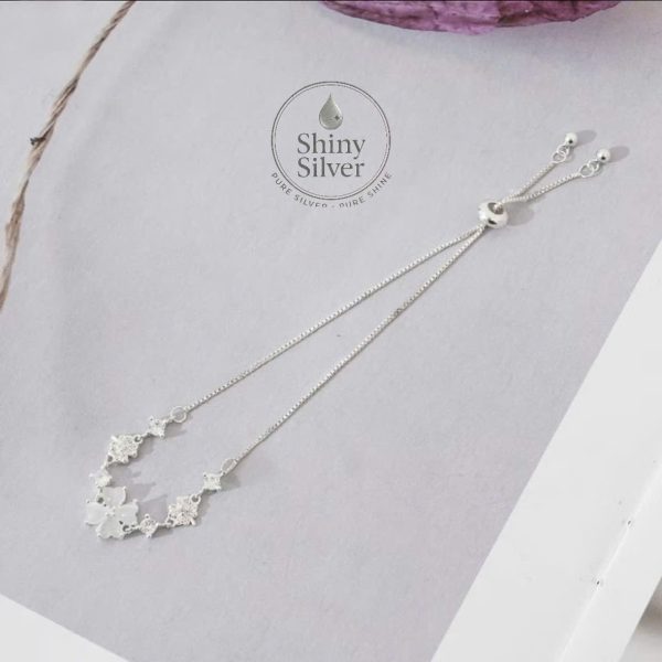 Lắc tay bạc dài đá hình hoa bốn cánh